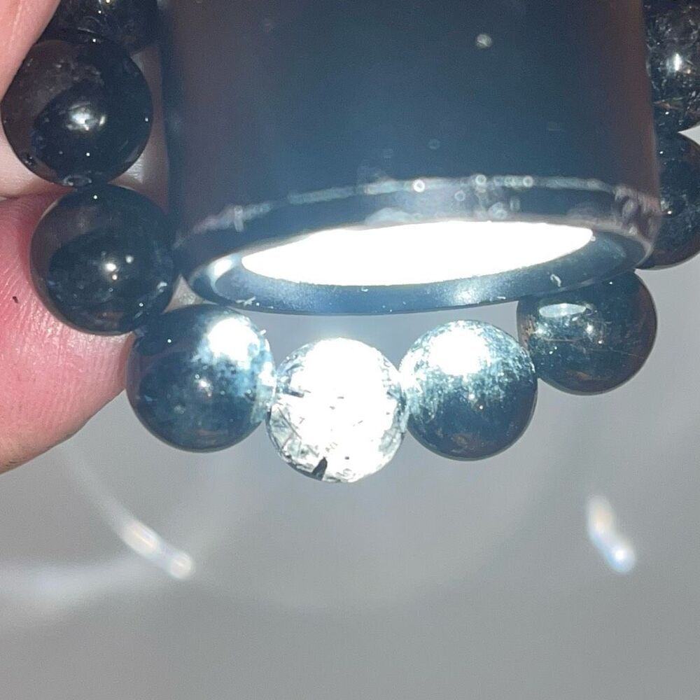 Black tourmaline in quartz 8mm stretch bracelet Crystal 7 inches ONE NEW - Picture 11 of 13
